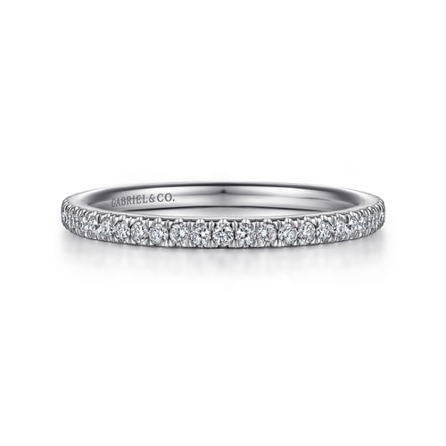14K White Gold French Pavé Diamond Wedding Band