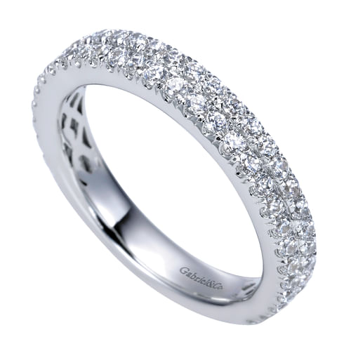 14K White Gold French Pavé Diamond Wedding Band