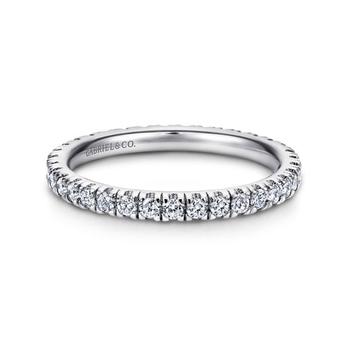 14K White Gold French Pavé Set Diamond Eternity Band