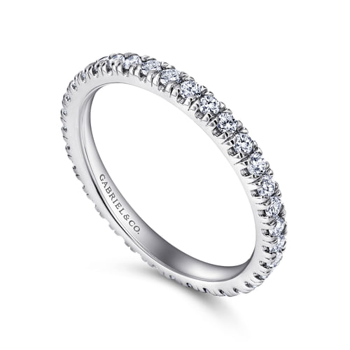 14K White Gold French Pavé Set Diamond Eternity Band