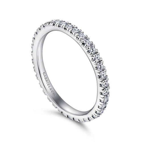 14K White Gold French Pavé Set Diamond Eternity Band