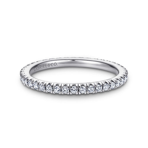 14K White Gold French Pavé Set Diamond Eternity Band