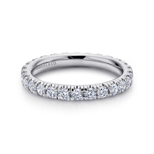 14K White Gold French Pavé Set Diamond Eternity Band