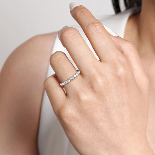 14K White Gold French Pavé Set Diamond Eternity Band