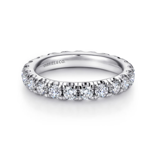14K White Gold French Pavé Set Diamond Eternity Band