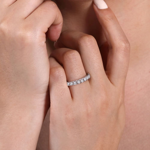 14K White Gold French Pavé Set Diamond Eternity Band