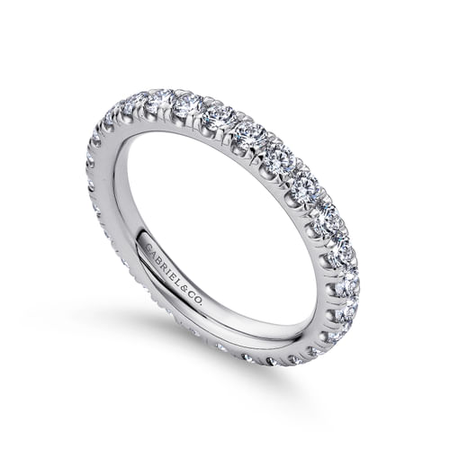 14K White Gold French Pavé Set Diamond Eternity Band