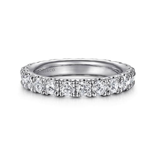 14K White Gold French Pavé Set Diamond Eternity Band