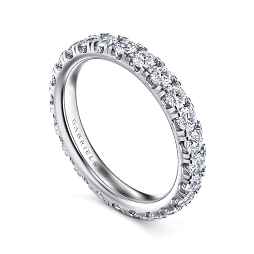 14K White Gold French Pavé Set Diamond Eternity Band