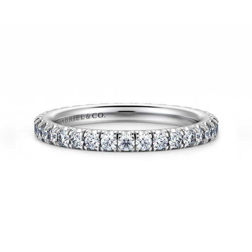 14K White Gold French Pavé Set Diamond Eternity Band
