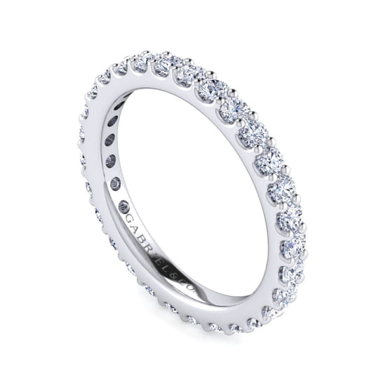 14K White Gold French Pavé Set Diamond Eternity Band angle 3