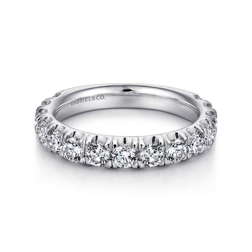 14K White Gold French Pavé Set Diamond Wedding Band