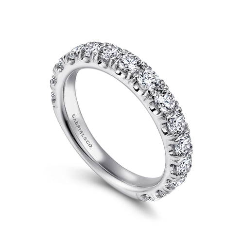 14K White Gold French Pavé Set Diamond Wedding Band