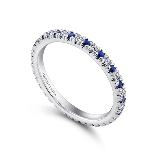 14K White Gold French Pavé Set Sapphire and Diamond Eternity Band