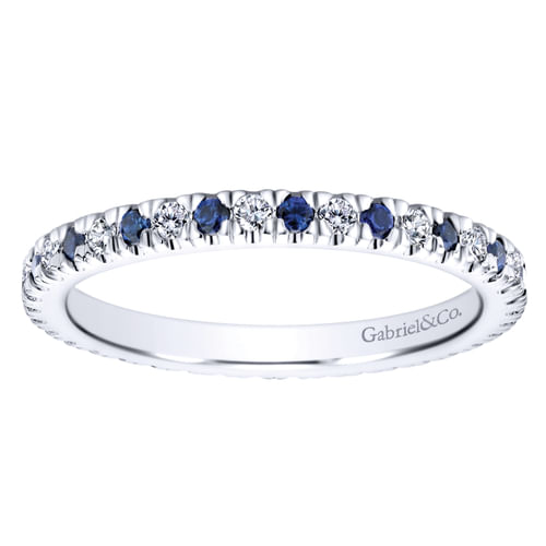 14K White Gold French Pavé Set Sapphire and Diamond Eternity Band