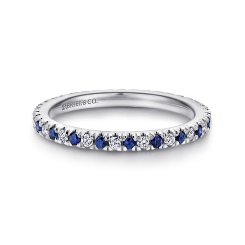 14K White Gold French Pavé Set Sapphire and Diamond Eternity Band