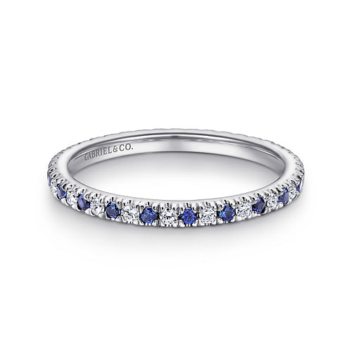 14K White Gold French Pavé Set Sapphire and Diamond Eternity Band