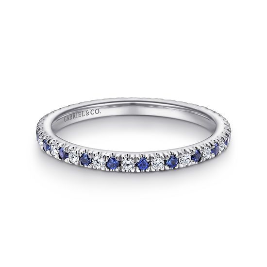 Gabriel - 14K White Gold French Pavé Set Sapphire and Diamond Eternity Band