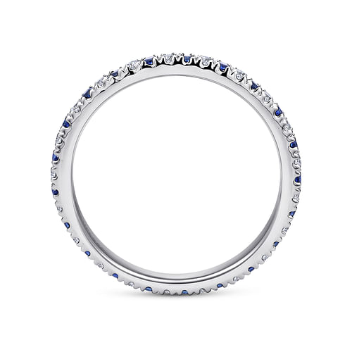 14K White Gold French Pavé Set Sapphire and Diamond Eternity Band