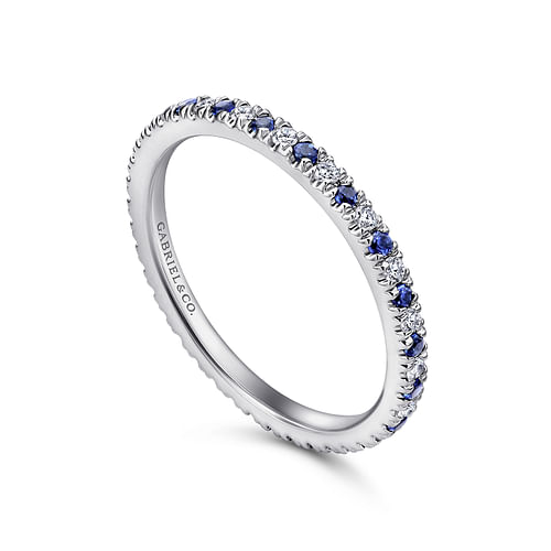 14K White Gold French Pavé Set Sapphire and Diamond Eternity Band