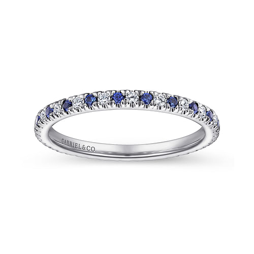 14K White Gold French Pavé Set Sapphire and Diamond Eternity Band