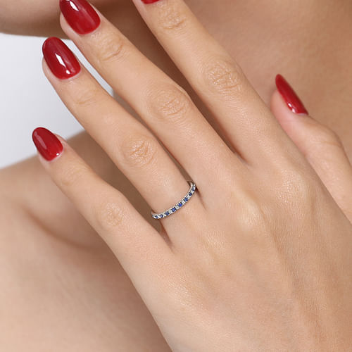 14K White Gold French Pavé Set Sapphire and Diamond Eternity Band