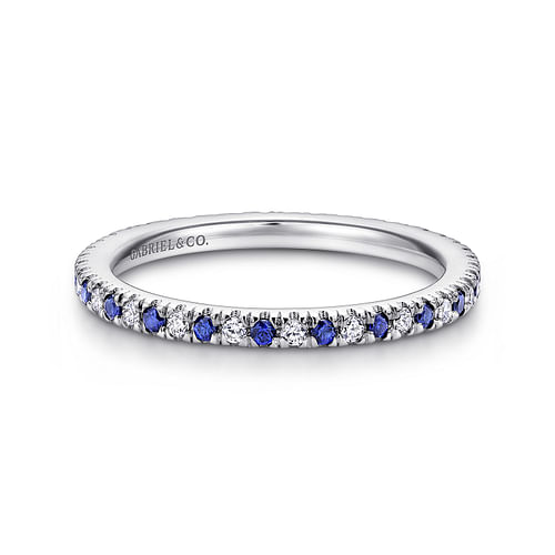 14K White Gold French Pavé Set Sapphire and Diamond Eternity Band