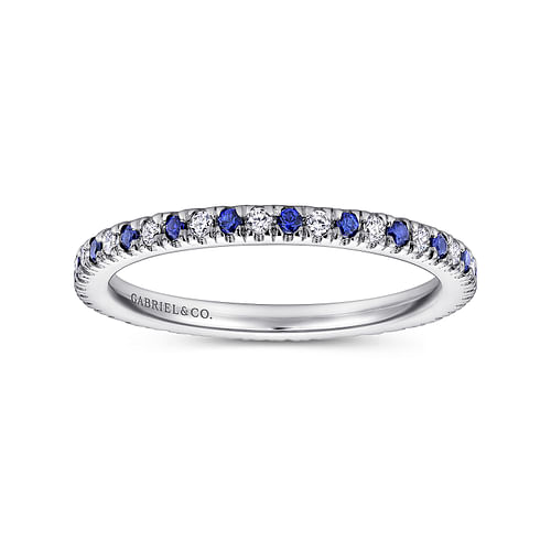 14K White Gold French Pavé Set Sapphire and Diamond Eternity Band
