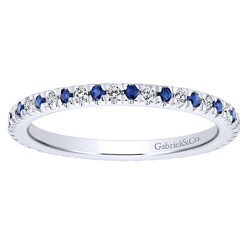 14K White Gold French Pavé Set Sapphire and Diamond Eternity Band