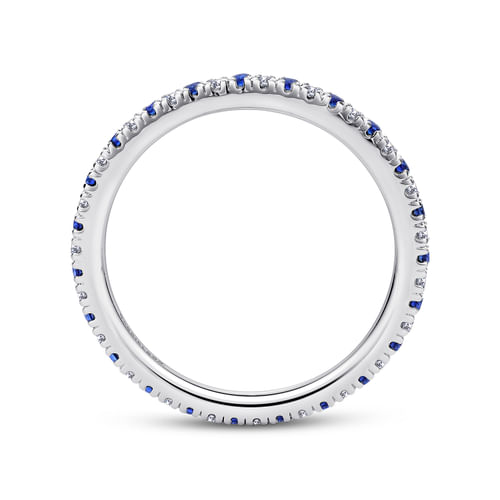 14K White Gold French Pavé Set Sapphire and Diamond Eternity Band