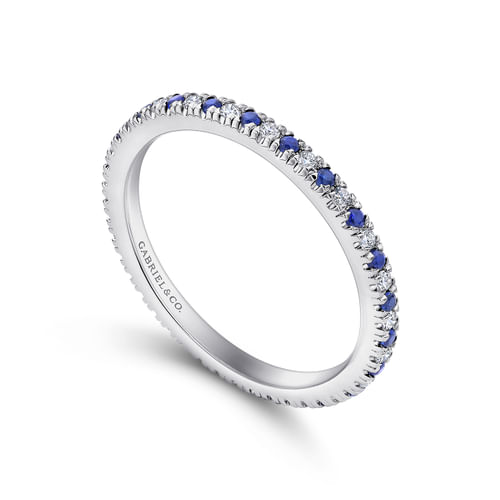14K White Gold French Pavé Set Sapphire and Diamond Eternity Band