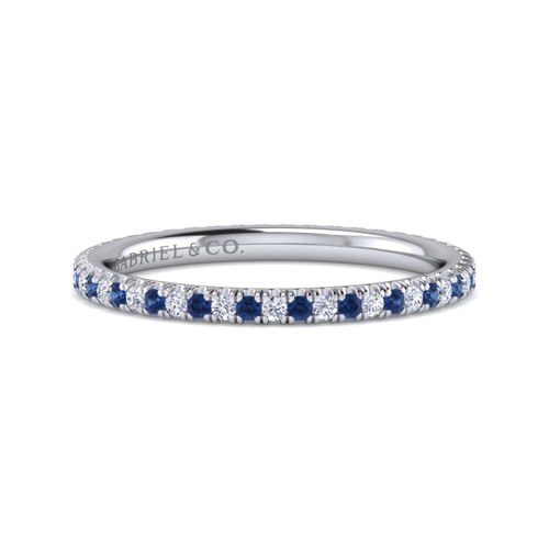 14K White Gold French Pavé Set Sapphire and Diamond Eternity Band