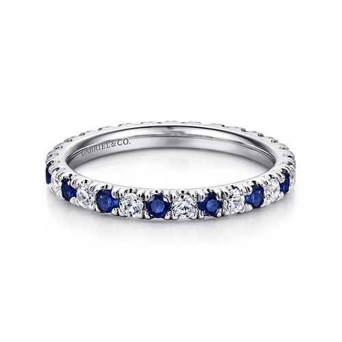 14K White Gold French Pavé Set Sapphire and Diamond Eternity Band