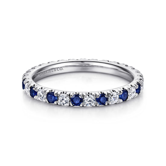 Gabriel - 14K White Gold French Pavé Set Sapphire and Diamond Eternity Band