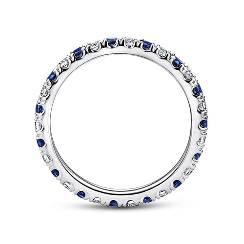 14K White Gold French Pavé Set Sapphire and Diamond Eternity Band