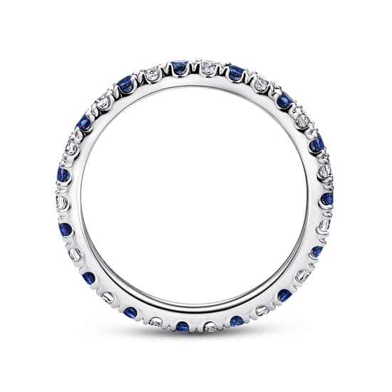 14K White Gold French Pavé Set Sapphire and Diamond Eternity Band angle 2