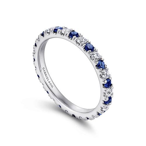 14K White Gold French Pavé Set Sapphire and Diamond Eternity Band