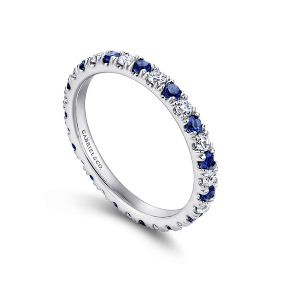 14K White Gold French Pavé Set Sapphire and Diamond Eternity Band angle 3