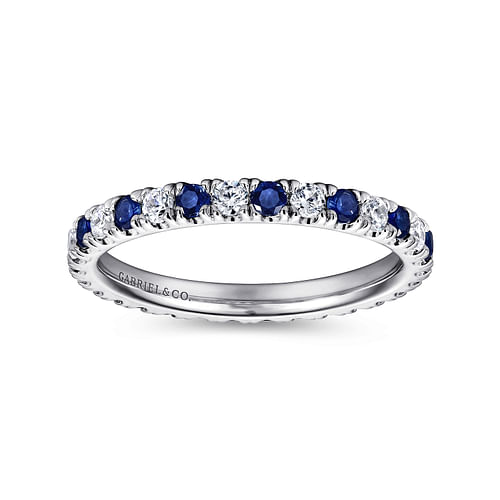 14K White Gold French Pavé Set Sapphire and Diamond Eternity Band