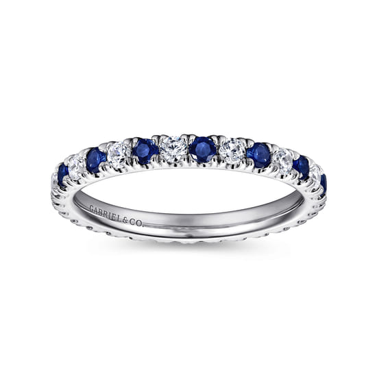 14K White Gold French Pavé Set Sapphire and Diamond Eternity Band angle 4