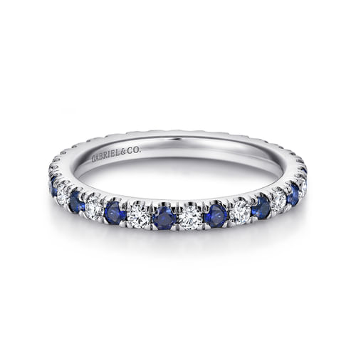 14K White Gold French Pavé Set Sapphire and Diamond Eternity Band