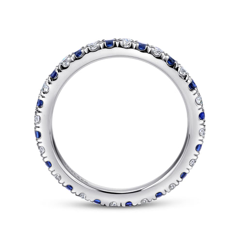 14K White Gold French Pavé Set Sapphire and Diamond Eternity Band