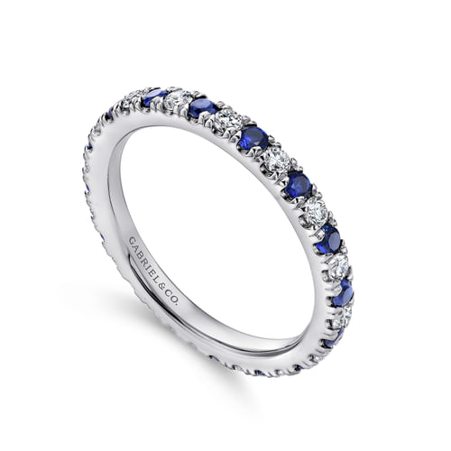 14K White Gold French Pavé Set Sapphire and Diamond Eternity Band
