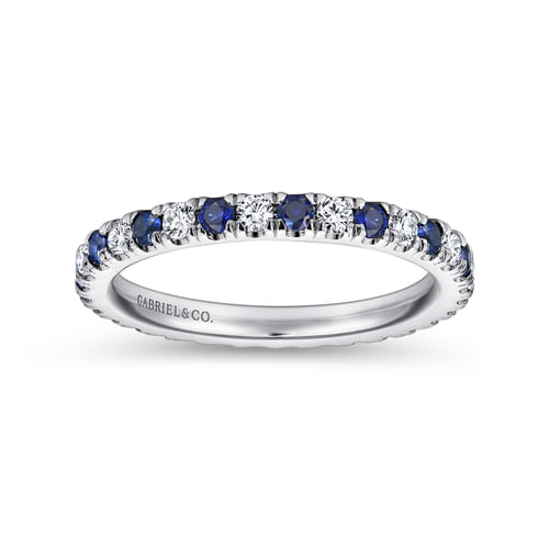 14K White Gold French Pavé Set Sapphire and Diamond Eternity Band