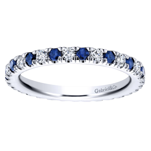14K White Gold French Pavé Set Sapphire and Diamond Eternity Band