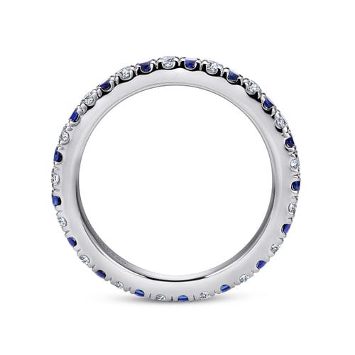 14K White Gold French Pavé Set Sapphire and Diamond Eternity Band