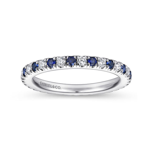 14K White Gold French Pavé Set Sapphire and Diamond Eternity Band