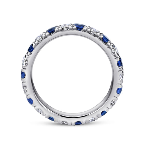 14K White Gold French Pavé Set Sapphire and Diamond Eternity Band