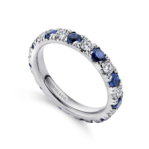 14K White Gold French Pavé Set Sapphire and Diamond Eternity Band
