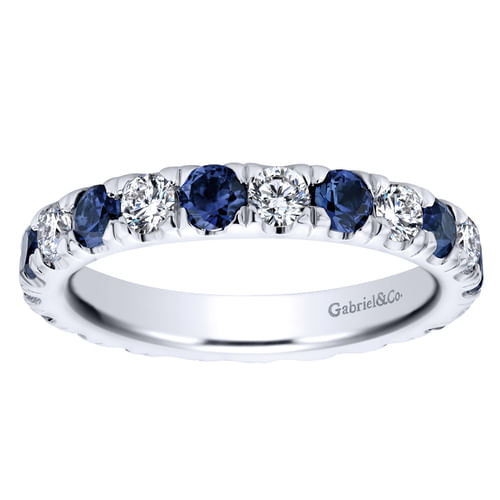 14K White Gold French Pavé Set Sapphire and Diamond Eternity Band